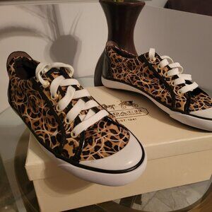 Coach Leopard Print Sneakers with Black and White Accents